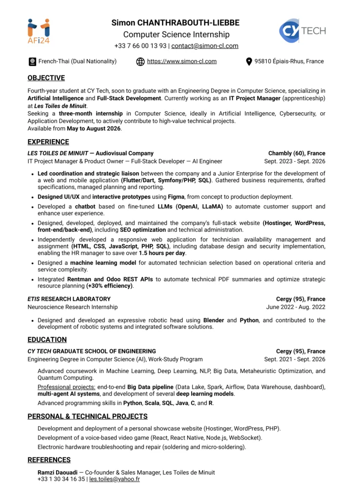 Image resume Computer Science Internship Simon CL